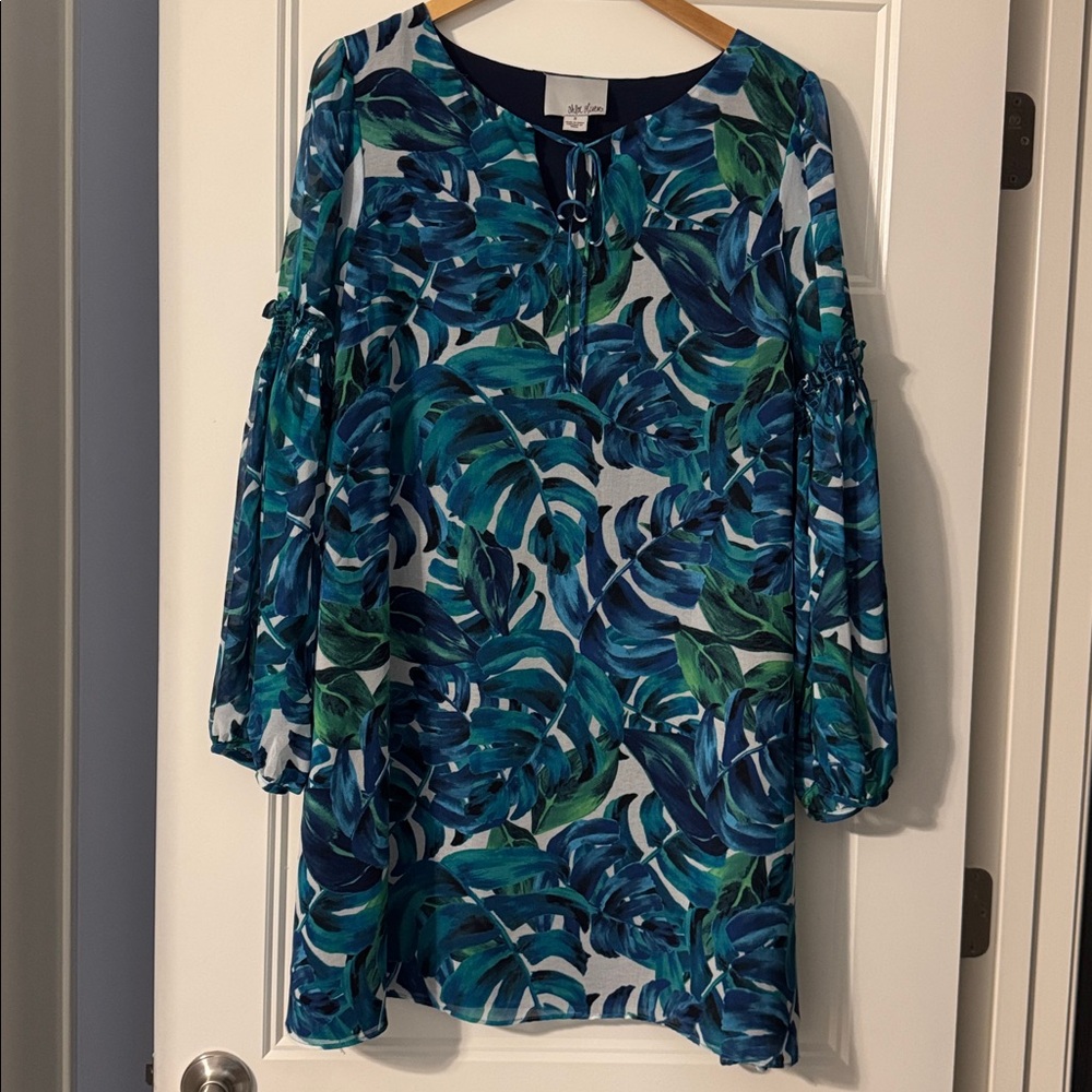 Anthropologie, chloe oliver,  Blue & Green Tropical Print Dress, size small